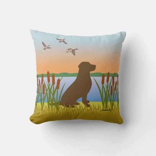 Coussin Chocolat Labrador Bird Dog Sunset (Recto)