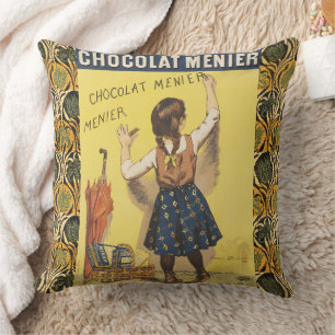 Coussin Chocolat Menier Fille Française Vintage 1892 Art