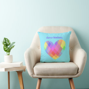 Coussin Choisissez Kindness. Coeur arc-en-ciel
