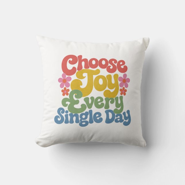Coussin Choose Joy Every Single Day Retro Rainbow  (Recto)