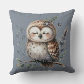 Coussin Chouette à l'aquarelle mignonne avec style boisé f (Verso)