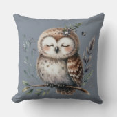 Coussin Chouette à l'aquarelle mignonne avec style boisé f (Recto)
