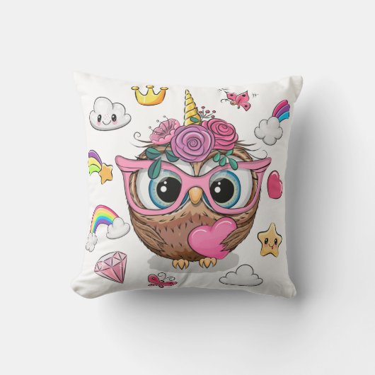 Coussin Chouette à licorne mignonne (Recto)