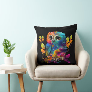 COUSSIN CHOUETTE ABSTRAIT COLORÉ