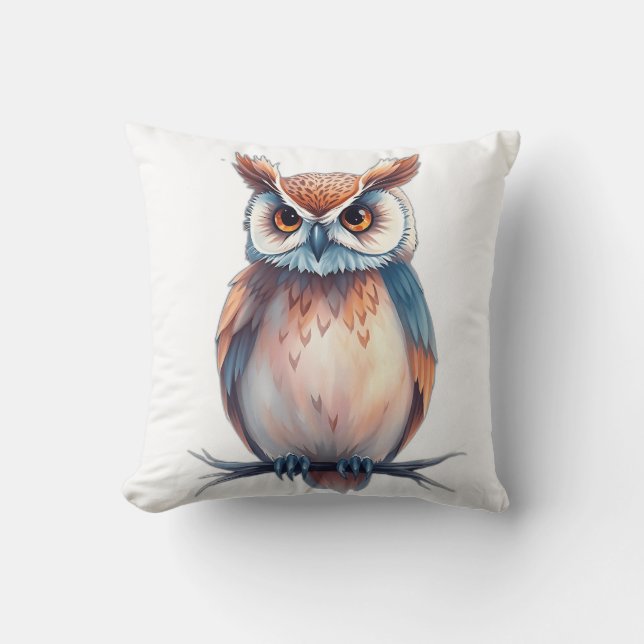 Coussin Chouette aquarelle avec éléments étoilés (Recto)