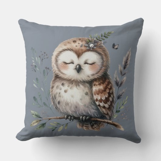 Coussin Chouette aquarelle mignonne dans un style floral d (Recto)