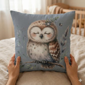 Coussin Chouette aquarelle mignonne dans un style floral e