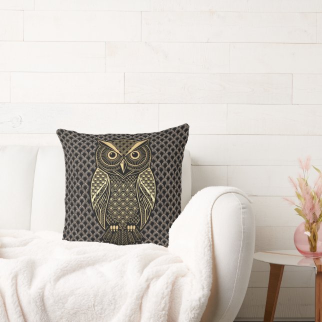 Coussin Chouette Art Déco en or (Canapé)