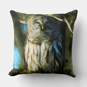 Coussin Chouette barrée dans un arbre Impressionnisme Abs