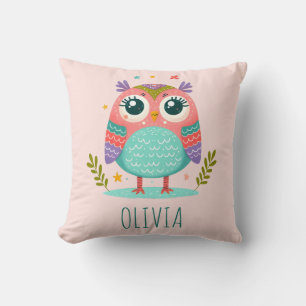 Coussin Chouette bébé fantaisiste aux couleurs vives
