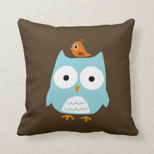 Coussin Chouette bleue avec petit oranger