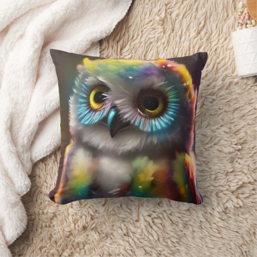 Coussin Chouette colorée Fluffée (Couverture)