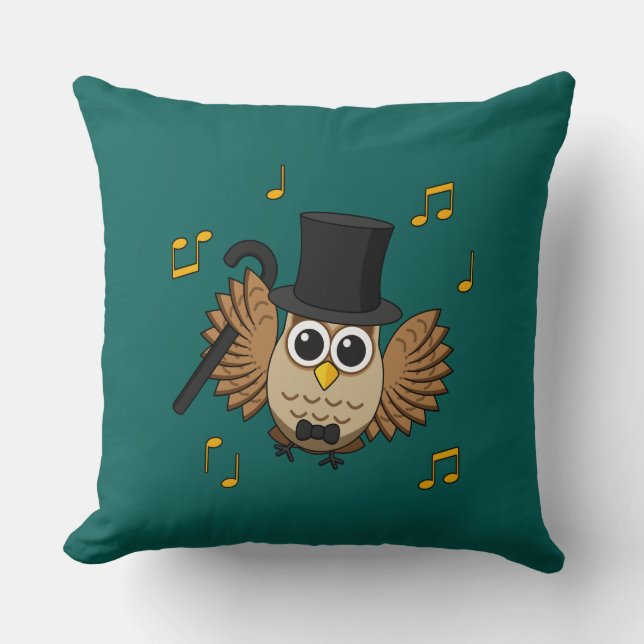 Coussin Chouette dansante mignonne avec notes musicales De (Recto)