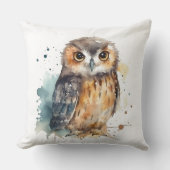 Coussin Chouette d'aquarelle mignonne (Recto)