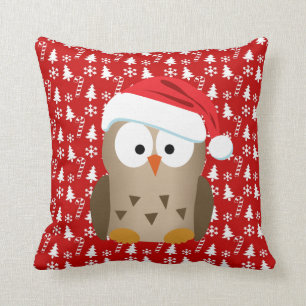 Coussin Chouette de Noël avec chapeau de Noël