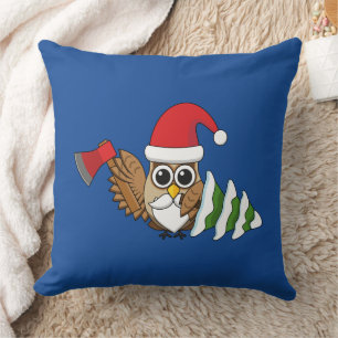 Coussin Chouette de Noël avec renard et pin