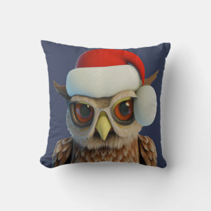 Coussin Chouette de Noël drôle portant un chapeau de Père 