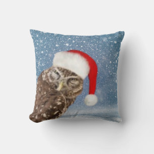 Coussin Chouette de Noël mignonne avec flocons de neige et