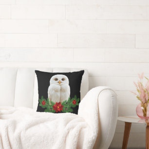 Coussin Chouette de Noël sous la neige blanche