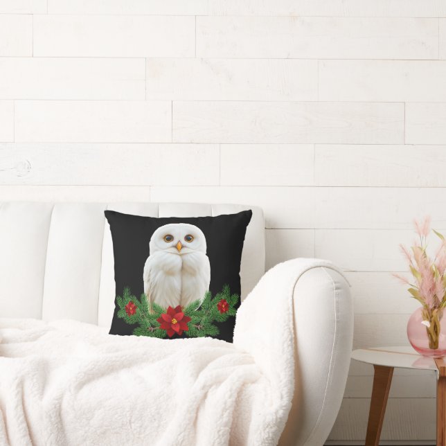 Coussin Chouette de Noël sous la neige blanche (Canapé)