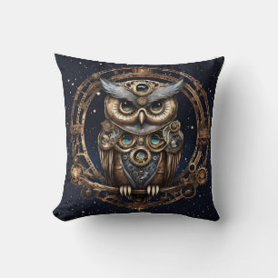 Coussin Chouette de Steampunk contre le ciel étoilé