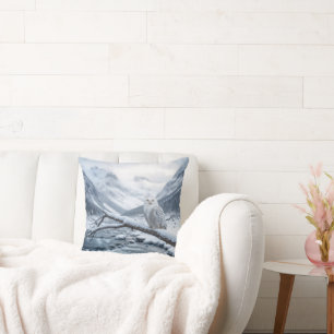 Coussin Chouette des neiges sur une branche d'arbre d'hive