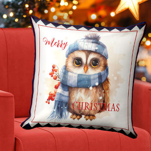 Coussin Chouette d'hiver jolie Art animal de Noël