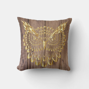 Coussin Chouette d'or Face sur plaque de bois