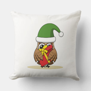 Coussin Chouette elfe de Noël avec présent