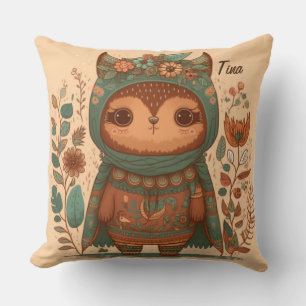 Coussin Chouette florale de mûre boho