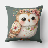 Coussin Chouette Florale Mignonne avec un Nœud (Recto)