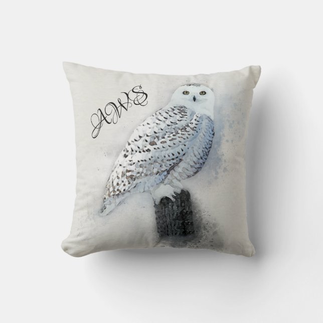 Coussin Chouette harfang aquarelle (Recto)