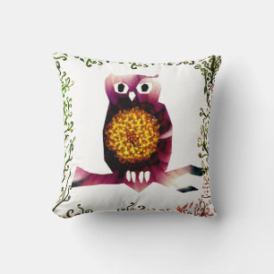 Coussin Chouette, hibou Oiseau Floral Art Thailler
