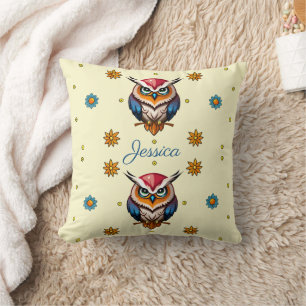 Coussin Chouette mignonne avec fleurs enfants