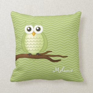 Coussin Chouette mignonne personnalisée   Chevrons verts