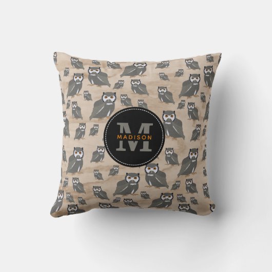 Coussin Chouette Motif & Monogramme rustique en bois (Verso)