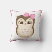 Coussin Chouette Naissance Statistiques Fille Keepsaké Aqu (Verso)