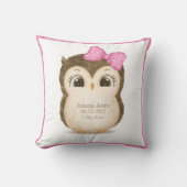 Coussin Chouette Naissance Statistiques Fille Keepsaké Aqu (Recto)