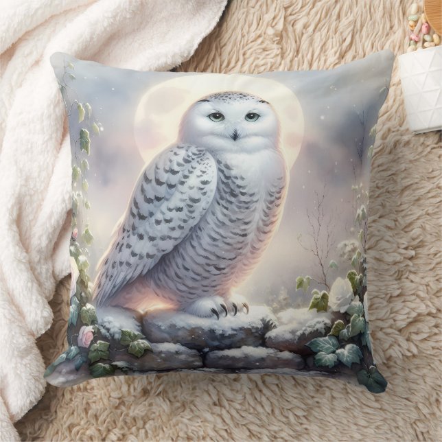 Coussin Chouette neigeuse dans le jardin d'hiver Lune (Couverture)