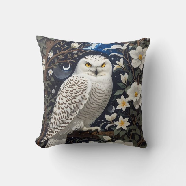 Coussin Chouette neigeuse Moonlight Moonflowers (Recto)