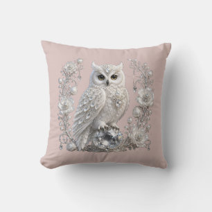 Coussin Chouette Perle de Cristal Blanc