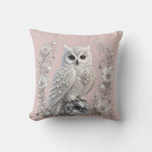 Coussin Chouette Perle de Cristal Blanc