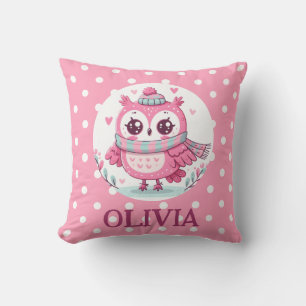 Coussin Chouette Rose Mignonne et Points