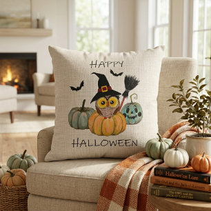 Coussin Chouette Sorcière Joyeux Halloween