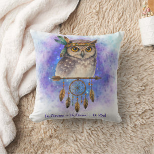 Coussin Chouette Tribale - Soyez Forts, Soyez Courageux, S