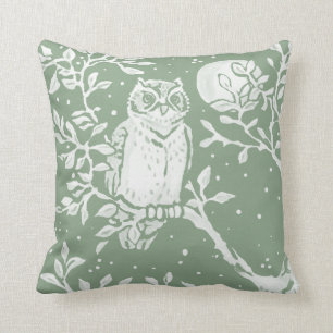 Coussin Chouette verte Sage Lune Lune Nature Jaillir Oreil