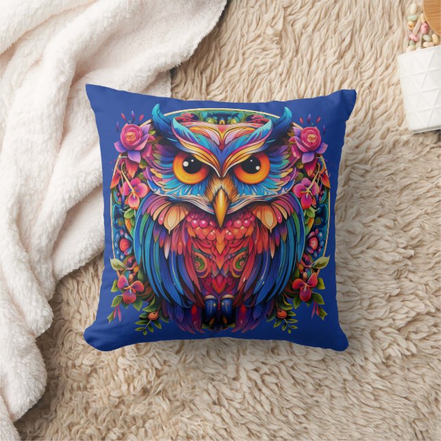 Coussin Chouette vibrante - Boho coloré (Couverture)