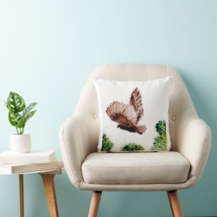 Coussin Chouette volante d'art ornithologique