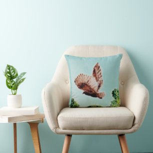 Coussin Chouette volante d'art ornithologique