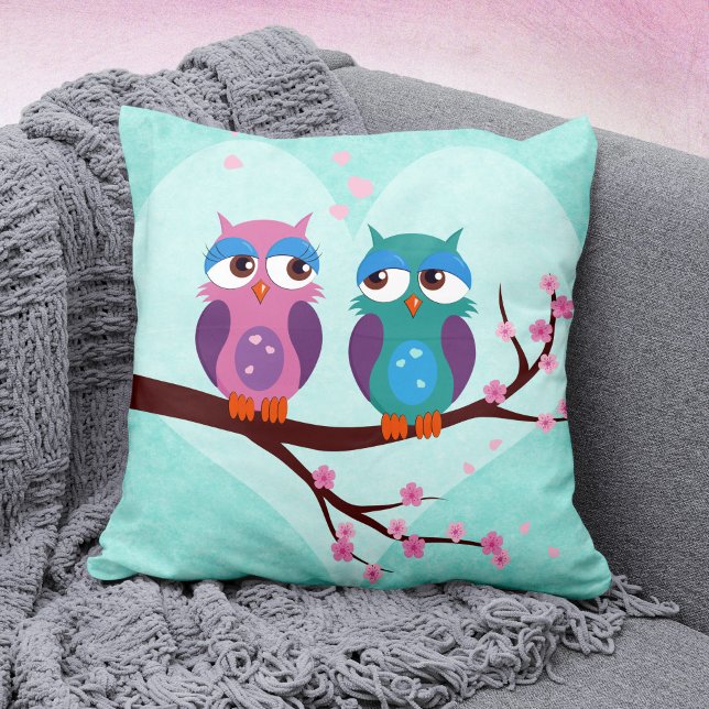 Coussin Chouettes Amour au printemps de mignons oiseaux ca (Créateur téléchargé)